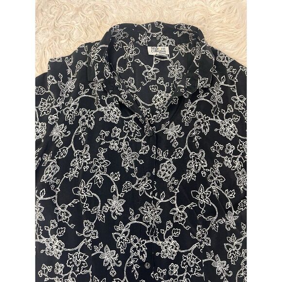 Style & Co Women's Plus Size 22W Black& White 100% Silk Floral Button Up Blouse - Picture 9 of 10